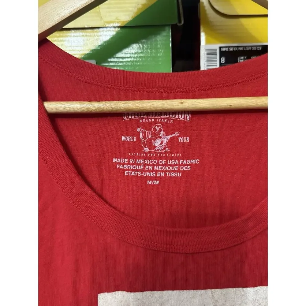 TRUE RELIGION MUSCLE TANK TEE TOP BLACK RED BUDDHA MEN MEDIUM